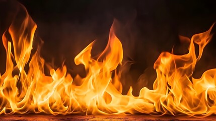 Poster - Intense Flames Dancing and Burning in Fiery Inferno Blaze with Glowing Embers and Sparks  The image showcases a raging fire with vibrant orange and yellow flames