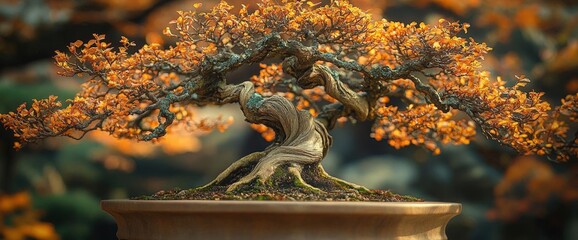 Wall Mural - Detailed Bonsai Tree With Autumn Leaves