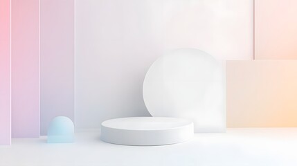Poster - Minimal Geometric Abstract Sphere on Pastel Colored Podium Platform in Clean Studio Scene