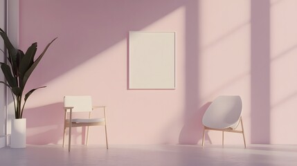 Aufkleber - Minimalist and Modern Empty Room with Geometric Furniture and Decor Elements