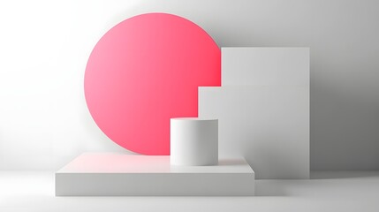 Leinwandbilder - Minimalist Geometric Abstract Composition with Pink Sphere on White Shelves