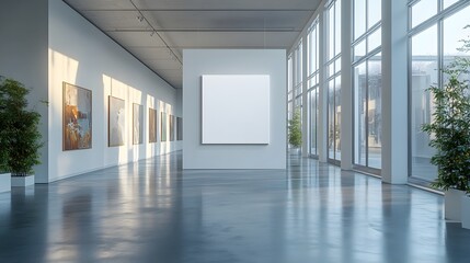 Poster - Minimalist Contemporary Art Gallery Interior with Empty Room and Bright Natural Lighting