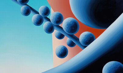 Poster - Exploring Abstract Forms: A Vivid Composition of Geometric Elements and Blue Cells Representing Scientific Innovation and Modern Artistry in a Captivating Visual Experience