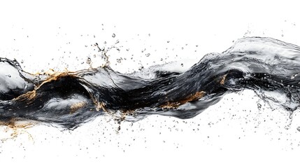 Poster - Powerful water splash creating a dynamic and abstract motion with liquid texture in black white and orange colors  This digital art background has an elegant modern
