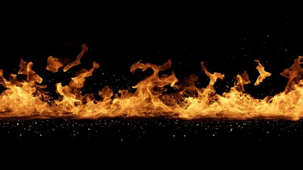 Poster - Raging inferno with towering orange flames against a black background representing the destructive power of an uncontrolled fire or wildfire  The fiery scene is both intense and dramatic