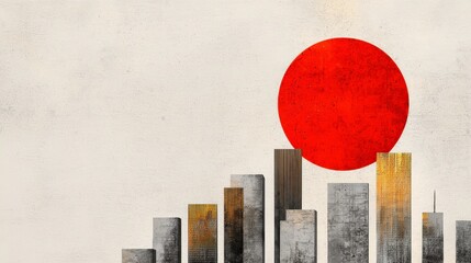 Poster - Abstract city skyline silhouette with a large sun in a minimalistic style representing urban landscape and culture