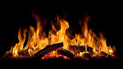 Poster - Roaring fire engulfing a pile of wooden logs creating a mesmerizing display of dancing flames that illuminate the dark surroundings with a warm cozy glow