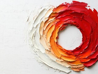 Poster - Abstract Circular Pattern of Colorful Paint Texture with Red, Orange, and Cream Tones on White Background