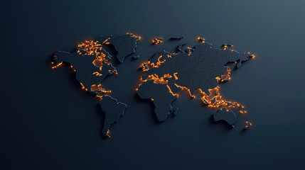 Poster - a modern, minimalist world map composed of sleek, geometric shapes representing continents, set agai
