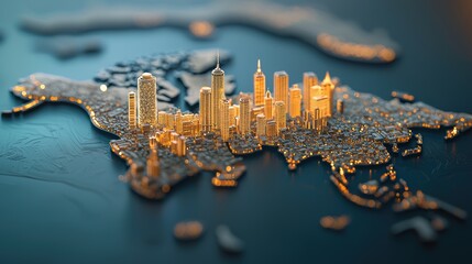 Poster - a three dimensional, interactive style world map appearing to float above a blue background, with co