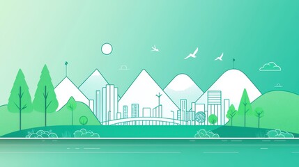 Poster - a minimalist, line art map of a city skyline, highlighting iconic buildings, bridges, parks, and wat