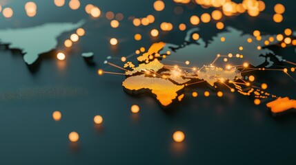 Poster - an abstract, digital map composed of glowing nodes, interconnected lines, and data visualizations, r