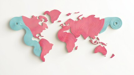 Poster - an abstract world map composed of colorful, swirling lines and shapes, representing continents and o