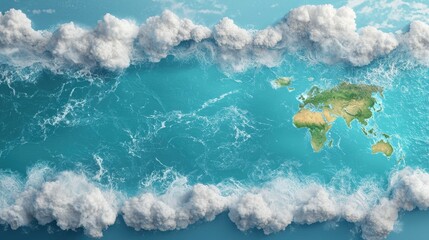 Poster - a map illustrating the impact of climate change, showing rising sea levels, areas prone to drought o