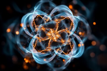 Poster - Electric blue and orange energy swirl creates a mesmerizing abstract design resembling intricate floral patterns