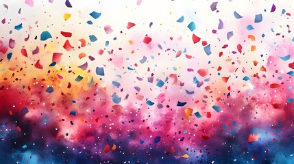 Poster - Vibrant Colorful Explosion of Confetti and Paint Splatter for Celebratory Background  Abstract dynamic fluid motion with splashing paint drops blots and burst effect creating a fun