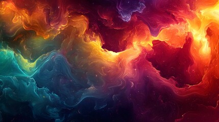 Aufkleber - Vibrant Cosmic Swirls A Mesmerizing Digital Art Abstraction Featuring Fiery Glowing Clouds and Fluid Movements in a Dramatic Otherworldly Composition