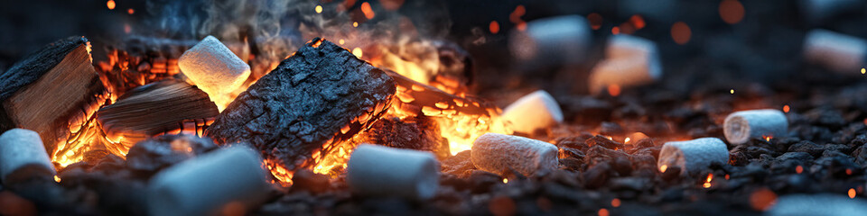 Wall Mural - Marshmallows Roasting in Campfire Embers