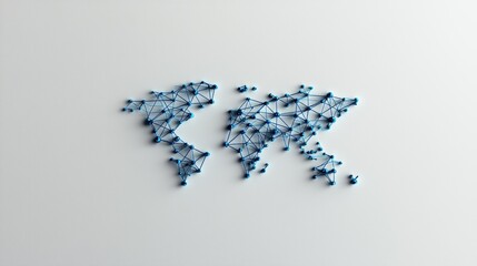 Poster - a minimalist world map formed by interconnected lines on a textured gray background, symbolizing the