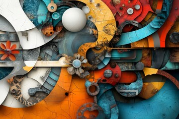 Poster - Bright abstract design featuring geometric shapes and vibrant colors on a textured background