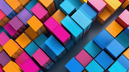 Poster - an aerial view of a bustling port with colorful shipping containers stacked on the docks, cargo ship