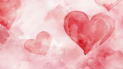 Poster - Dreamy watercolor hearts artistic studio digital art soft pink palette aerial view emotional expression