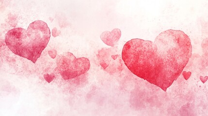 Poster - Floating soft pink hearts serene watercolor scene digital artwork tranquil environment aerial view whimsical love concept