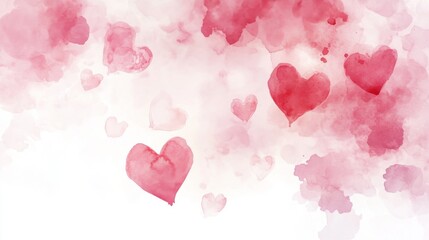 Poster - Floating soft pink hearts serene watercolor digital art tranquil environment aesthetic viewpoint romantic concept