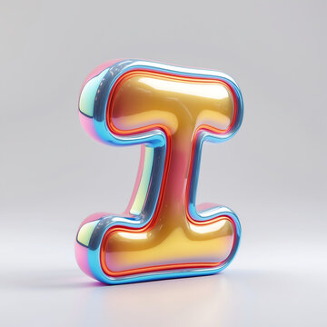 Glossy Letter I Illustration with Iridescent Colors and Smooth Surface