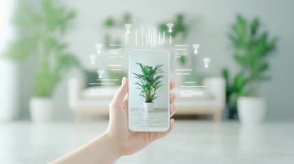 Poster - a split screen image showcasing a person controlling various smart home features remotely through a 
