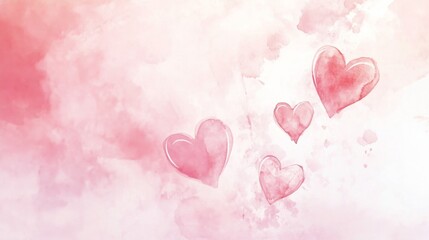 Poster - Floating soft pink hearts serene watercolor scene digital art tranquil environment aesthetic perspective heartfelt concept