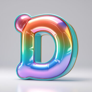 Letter D Glossy Multicolored Rendered Alphabet Initial on White Background
