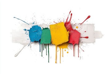 Poster - Vibrant Abstract Art Creation with Splashes of Colorful Paint in Various Shades on a White Canvas Background