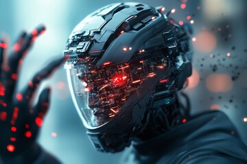 Poster - Futuristic robotic entity with intricate circuitry engages in a dynamic interaction