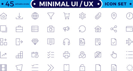 Wall Mural - Best collection of ui ux icon set, user interface icon set collection. Basic User Interface Essential Set. Line Outline Icons. For App, Web, Print. Editable stroke outline icon.
