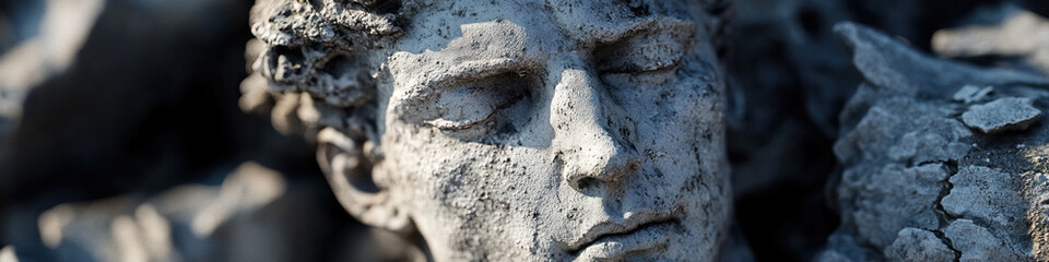 Wall Mural - Close-up of Weathered Stone Statue Face