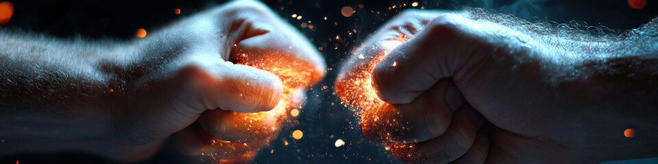 Poster - Two Male Fists Colliding with Sparks
