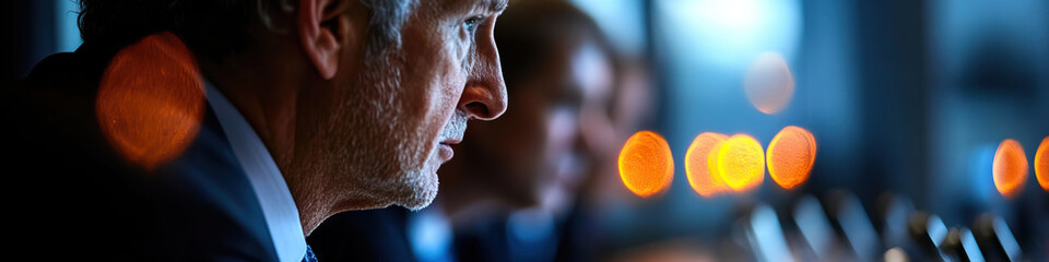 Poster - Profile of Man in Suit with Background Lights