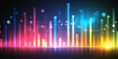 Poster - Dynamic Financial Chart With Glowing Lines And Bars, Illustrating Market Trends And Data Analysis