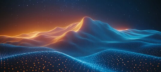 Poster - abstract visualization of connected nodes, 3d rendered wavy structure technology background