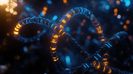 Poster - D-rendered DNA double helix with futuristic bioengineering visuals.