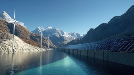 Poster - A futuristic city powered by solar, wind, and hydroelectric energy sources.