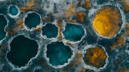 Poster - Abstract underwater scene, vibrant circular patterns in various shades of blue and orange, suitable for creative projects.