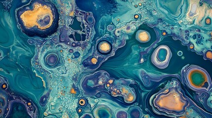 Poster - Vibrant abstract art, swirling colors in blue and green, organic shapes, ideal for modern décor or creative projects.