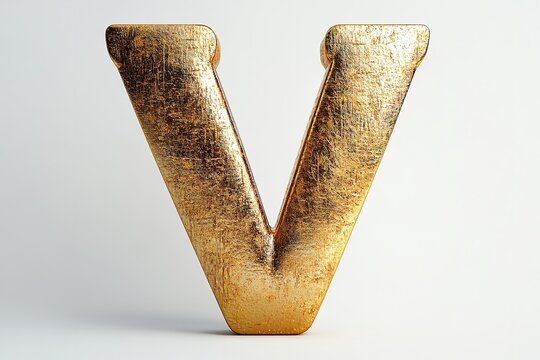 Isolated on a white backdrop is the 3D letter V in a gold serif typeface. Generative Ai