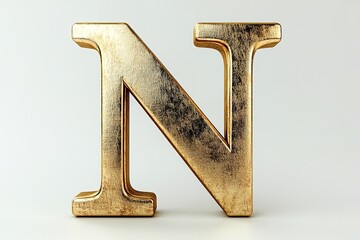 Poster - The gold serif font of the 3D letter N is isolated on a white backdrop. Generative Ai