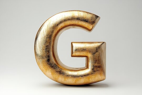 The gold serif font of the 3D letter G is isolated on a white backdrop. Generative Ai