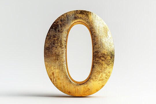 Isolated on a white backdrop is the 3D letter O in a gold serif typeface.  Generative Ai