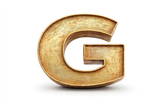 The gold serif font of the 3D letter G is isolated on a white backdrop. Generative Ai