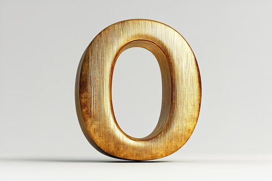 Isolated on a white backdrop is the 3D letter O in a gold serif typeface.  Generative Ai